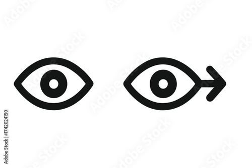 Vision icon with arrow, symbol for future outlook, looking ahead. Eye logo for perspective, direction, foresight. Vector set for see, watch, focus. Simple pictogram graphic.