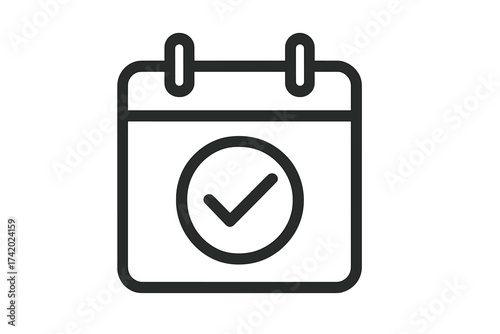 Calendar check mark icon. Save the date. Event reminder, schedule, appointment confirmed. Booking success. Task completed, project done. Deadline day symbol. Management.