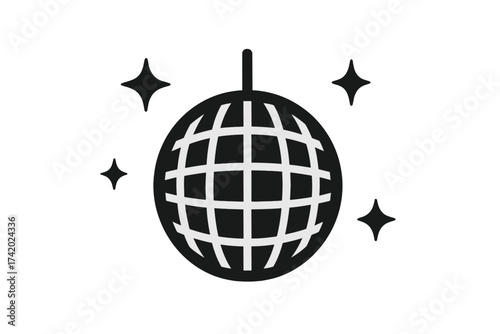 Disco ball icon vector silhouette glyph. Nightclub party dance music symbol. Retro 70s 80s celebration graphic element. Sparkle sphere sign for event nightlife design.