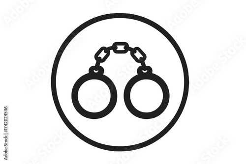Handcuffs icon vector. Crime and punishment symbol. Police arrest, law and justice concept. Criminal, prisoner, jail or bondage metaphor. Manacles, shackles, chains illustration.