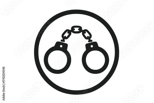 Handcuffs icon for crime and justice concepts. Manacles vector symbol for police arrest and law enforcement. Shackles for prisoner restraint. Metaphor for bondage, slavery.