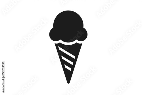 Ice cream cone icon vector silhouette. Single scoop dessert symbol. Minimal flat graphic for sweet food, frozen treat, summer snack, gelato, sorbet, dairy, refreshment.