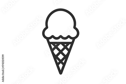 Ice cream cone with one scoop line icon. Simple vector illustration for sweet food, dessert, or summer treat concepts. Minimalist black and white outline pictogram symbol.