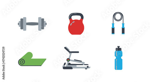 Collection of modern fitness equipment and workout accessories for a healthy lifestyle.
