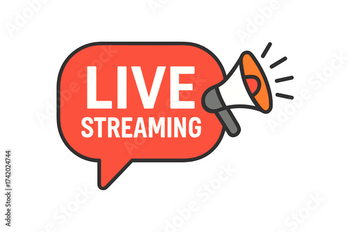 Live streaming icon with megaphone for broadcasting online stream. Social media marketing announcement banner for webinar podcast. Vector alert notification sign for live events.