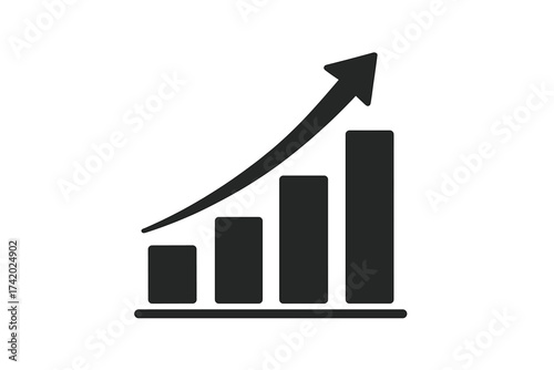 Growth chart vector icon. Business graph with arrow up. Financial success, progress and data analysis symbol. Statistics report infographic element. Market increase diagram.