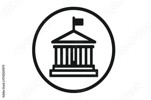 Government building line icon. Parliament, courthouse, bank, university symbol. Federal agency, authority, justice concept. State institution, academy, museum vector pictogram.