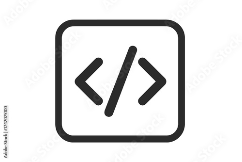 Code icon for web development. Programming symbol for software and app development. HTML tag, script, and coding concept. Vector line art for UI and UX design element.