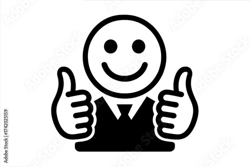 Satisfied client icon. Happy customer with thumbs up. Positive feedback and good review symbol. Business success and approval gesture. Man smiling face vector illustration.