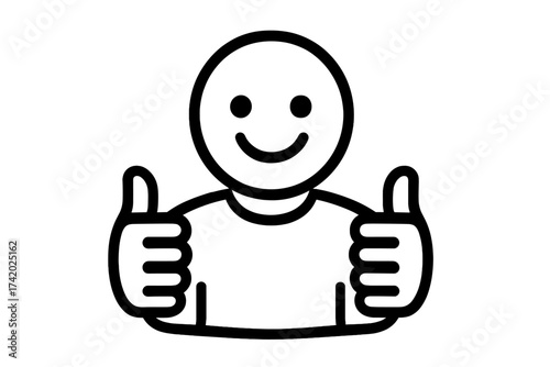 Happy satisfied customer icon with two thumbs up. Positive client feedback and good review symbol. Excellent quality service and recommendation gesture for success and approval.