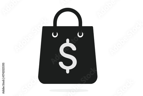 Shopping bag with dollar sign vector icon. Retail and commerce concept for business, sales, and marketing. Purchase symbol for online store, market, and consumerism design.