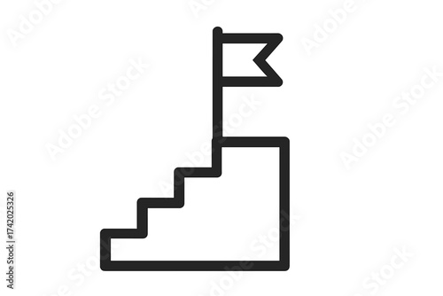 Stairs with flag icon. Metaphor for goal achievement, success, and career progress. Reaching the top. Business growth, victory, mission accomplished, and leadership concept.