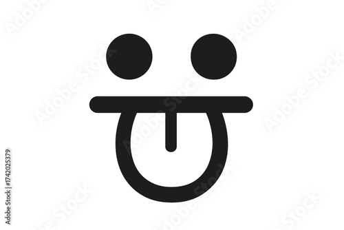 Taste icon with tongue sticking out. Simple face emoji with silly expression. Concept for delicious food, flavor, licking. Minimal vector character symbol isolated on white.