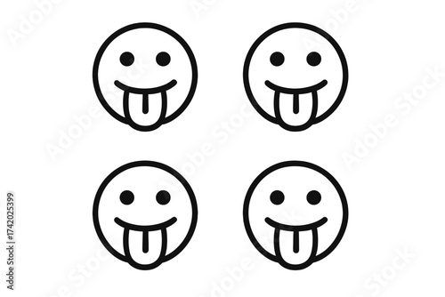 Taste icon set. Tongue stick out smiley face. Simple vector illustration. Funny goofy playful emoticon collection. Licking food delicious symbol. Isolated graphic element sign.