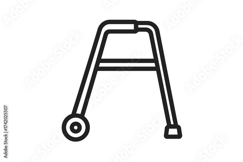 Walker for disabled person vector icon. Mobility aid for seniors, elderly. Walking frame for rehabilitation and support. Orthopedic medical equipment for handicapped patient.