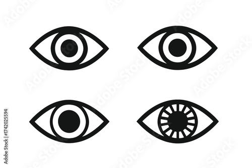 Minimalist prisoner jail eye icon set, abstract surveillance concept, prison bars, guard vision, justice system, punishment, security, law enforcement, vector illustration, symbolic incarceration