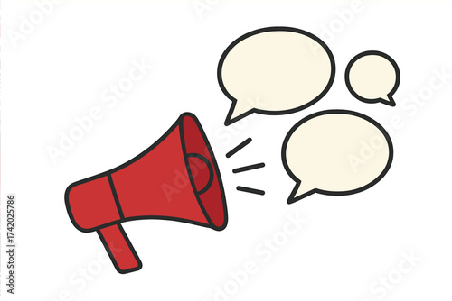 Megaphone Announcing Speech Bubbles Vector Illustration, Loudspeaker Communication Concept, Blank Dialog Balloons, Flat Isolated Clipart for Message or Announcement, Transparent Background Design