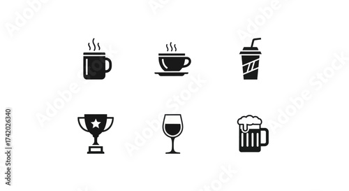Collection of beverage and award icons representing different drinks and success