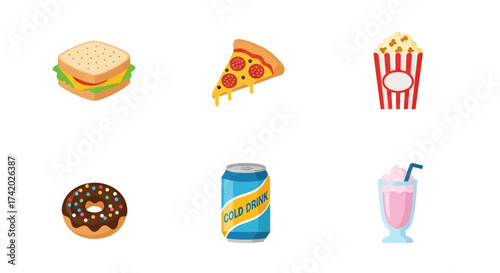 Collection of popular fast food and drink icons, perfect for graphic design projects.