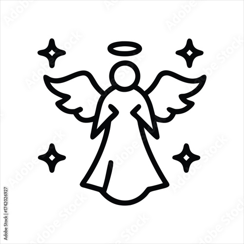 Serene Angelic Figure with Halo and Stars—Symbol of Grace, Peace, Spiritual Beauty, and Heavenly Blessings for Religious and Inspirational Designs.