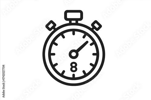 Stopwatch icon with 8-second timer. Vector line illustration of a chronometer. Concept for time measurement, countdown, speed, urgency, deadline, sport, and competition.