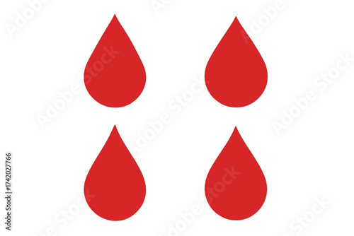 Blood drop icon vector illustration set. Medical and healthcare symbol. Red liquid droplet for donation, analysis, test, or emergency. Abstract plasma or hemoglobin element.