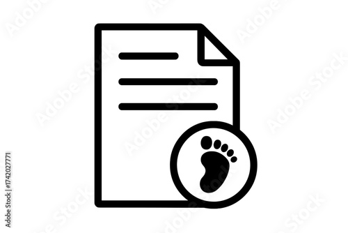 Newborn birth certificate icon. Baby footprint stamp for legal identification. Official document registration concept. Vector for maternity, hospital, childbirth, family record.
