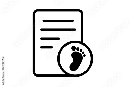 Birth certificate icon vector. Baby footprint stamp for newborn identification document. Official birth registration and identity verification symbol. Legal paper concept.