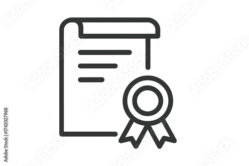 Diploma certificate vector line icon. Graduation degree symbol. College university achievement award. Scroll document with seal. License patent concept illustration isolated.