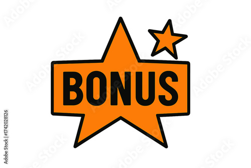 Bonus sticker vector illustration for special offer promotion. Extra reward gift label. Orange star speech bubble icon for sale and discount advertising. Marketing badge.