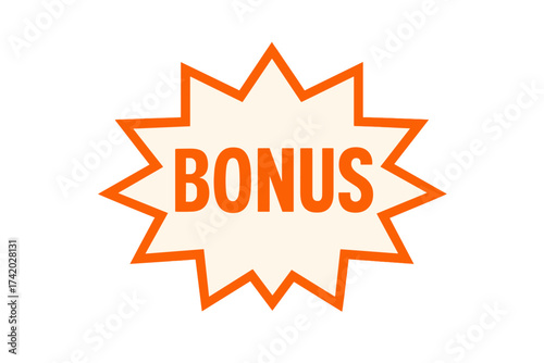 Bonus text in a star-shaped sticker. Special offer label for promotion and sale. Extra prize icon. Advertising graphic element. Reward symbol for loyalty programs. Vector.