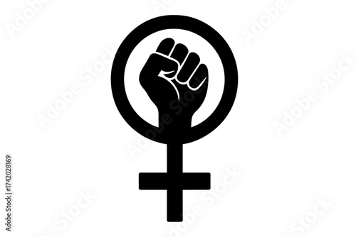Feminism symbol with a raised fist. Vector illustration of the feminist movement icon. Concept for girl power, women's rights, equality, empowerment, and social justice.