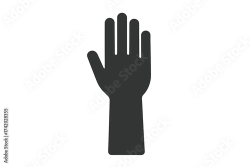 Hand icon vector silhouette. Stop gesture, warning sign, and prohibition symbol. Raised arm for volunteering, voting, or asking a question. Palm for high five or greeting.