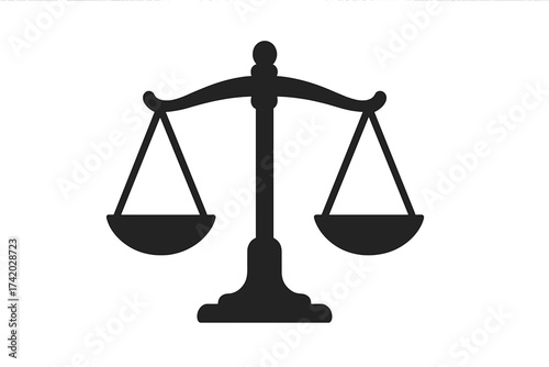 Justice law icon. Fair judgement scale sign. Balance and equilibrium symbol for court. Legal weight measure silhouette. Vector illustration of judicial decision and equality.