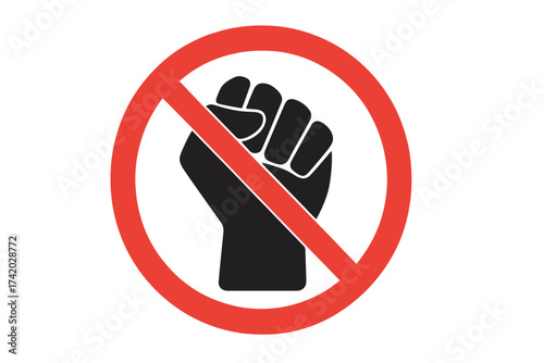 No violence fist icon. Forbidden sign. Stop fighting & aggression symbol. Nonviolence & pacifism concept. Ban protest & riot pictogram. Stop hate vector illustration isolated.