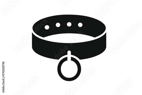 Collar icon vector for pet or human. Dog collar symbol. Choker necklace for punk, gothic, or BDSM subculture. Simple black leather accessory glyph. Isolated illustration.