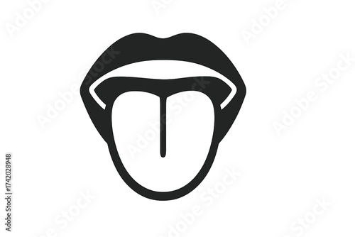 Mouth with tongue sticking out icon vector. Gustatory system, sense of taste concept. Licking, tasting food. Human anatomy part. Simple oral health logo. Open mouth symbol.