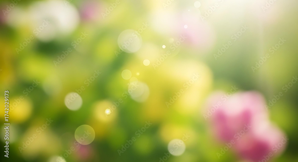 Fototapeta premium Abstract blurred background of flowers and sunlight bokeh