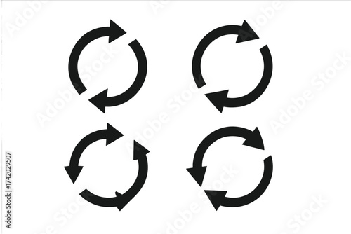 Set of circle arrows rotating icon. Refresh, reload, recycle, loop rotation sign. Vector illustration. Update symbol collection. Circular motion pictogram for web design UI UX.