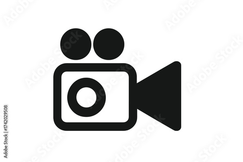 Minimalist Video Camera Icon Vector, Monochrome Camcorder Symbol, Modern Movie Recorder, Film Production Equipment, Flat Cinema Camera Sign, Multimedia Device Logo, Transparent Background Illustration