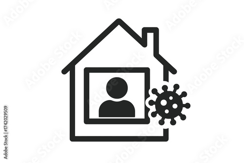 Stay home icon for self isolation and quarantine. Coronavirus pandemic protection sign. Person in house for social distancing and covid-19 virus prevention vector symbol.
