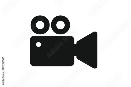 Black Video Camera Icon Silhouette Isolated on White, Minimalist Camcorder Vector Illustration, Cinematography Symbol, Movie Filming Recording Equipment, Film Video Production Camera Clipart