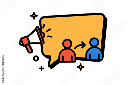 Refer a Friend Banner Vector Illustration. Megaphone Announcement Sign, Social Referral Program Icon, Network Communication, Invite Friends, Connect People, Reward Promotional Concept Design