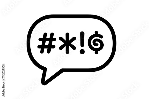 Cursing text icon in speech bubble. Symbol of insult, rude speech, and profanity. Vector illustration of bad language, swearing, and anger. Obscene grawlix concept design.