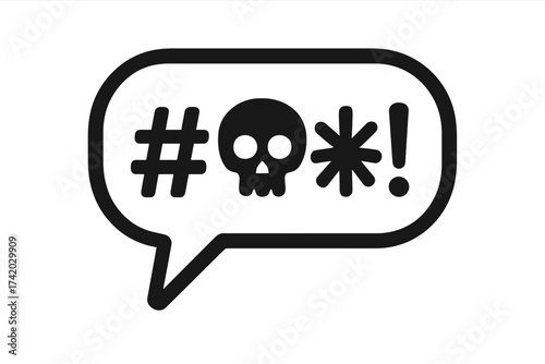Swear icon. Cursing symbol in speech bubble. Bad language, hate speech concept. Vector for profanity, obscenity, insult, rude talk, cyberbullying, anger, toxicity, censor.