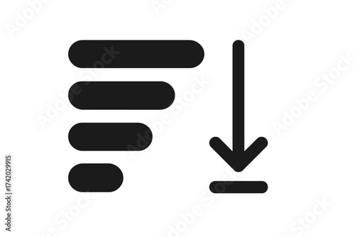 Sort descending order icon. List arrangement and data classification concept. Filter pictogram for UI UX. Priority ranking symbol. Sequence and structure. Descend arrow.