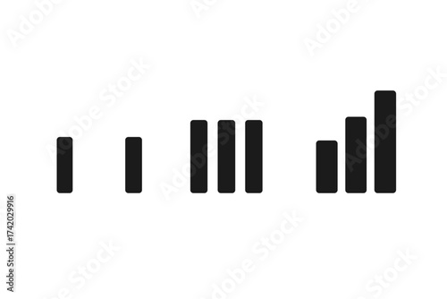 Sort and arrange by ascending order vector icon symbol. Ordered set collection. Data filtering and organization pictogram for user interface design. Growth chart or progress bar.