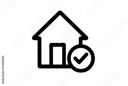 Stay home stay safe icon. Self quarantine and isolation symbol. House with check mark logo. Approved home, property verification, real estate safety and insurance concept.