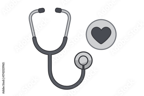 Stethoscope and heart icon sign. Cardiology diagnostic medical equipment vector. Healthcare concept. Symbol for doctor, clinic, hospital, heart disease checkup, cardiac care.