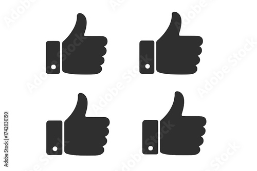 Like icon set with thumbs up hand gesture. Symbol of approval, satisfaction, and positive feedback. Good job, ok sign. Social media vote button. Vector graphic element.